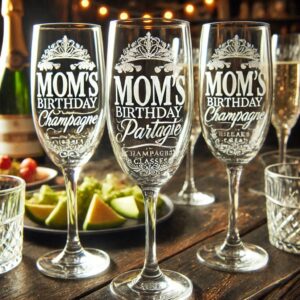 Personalized Deep Engraved Mom's Birthday Party Champagne Glasses - Custom Gift for Mom's Birthday Party