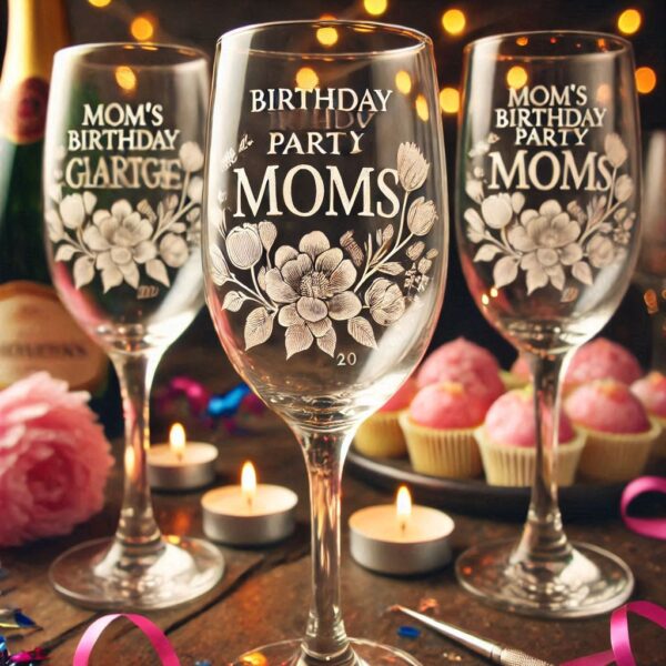 Personalized Deep Engraved Mom's Birthday Party Champagne Glasses - Custom Gift for Mom's Birthday Party