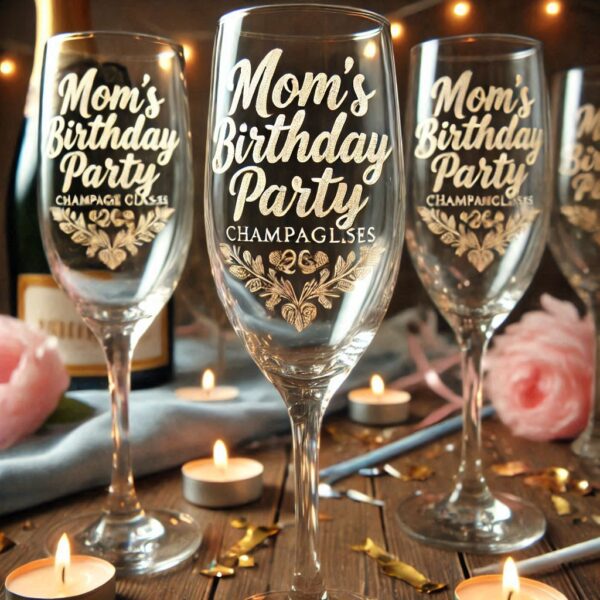 Personalized Deep Engraved Mom's Birthday Party Champagne Glasses - Custom Gift for Mom's Birthday Party