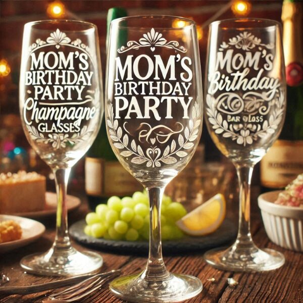 Personalized Deep Engraved Mom's Birthday Party Champagne Glasses - Custom Gift for Mom's Birthday Party