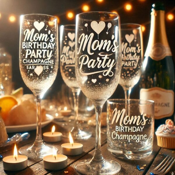 Personalized Deep Engraved Mom's Birthday Party Champagne Glasses - Custom Gift for Mom's Birthday Party