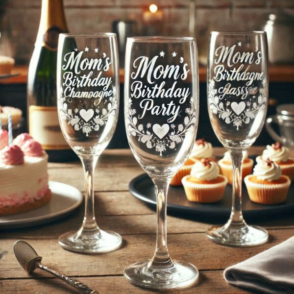 Personalized Deep Engraved Mom's Birthday Party Champagne Glasses - Custom Gift for Mom's Birthday Party