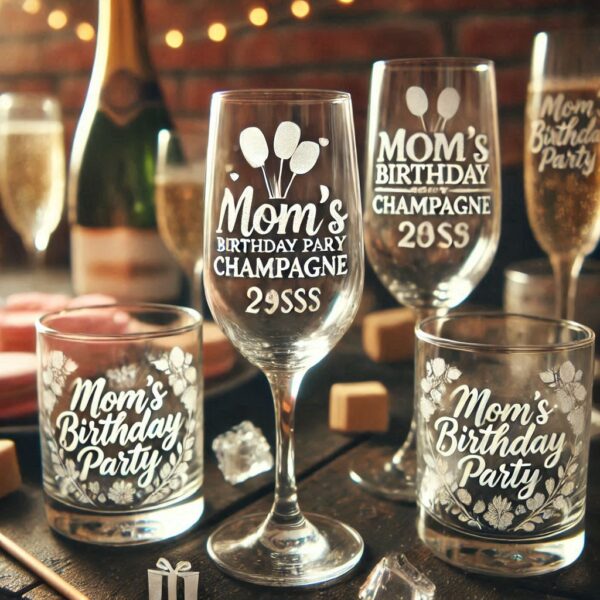 Personalized Deep Engraved Mom's Birthday Party Champagne Glasses - Custom Gift for Mom's Birthday Party