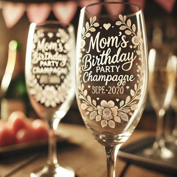 Personalized Deep Engraved Mom's Birthday Party Champagne Glasses - Custom Gift for Mom's Birthday Party