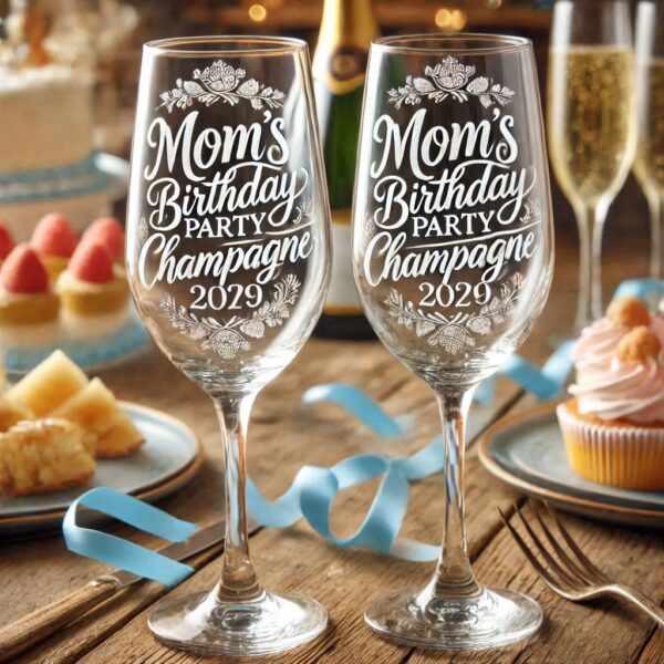 Personalized Deep Engraved Mom's Birthday Party Champagne Glasses - Custom Gift for Mom's Birthday Party