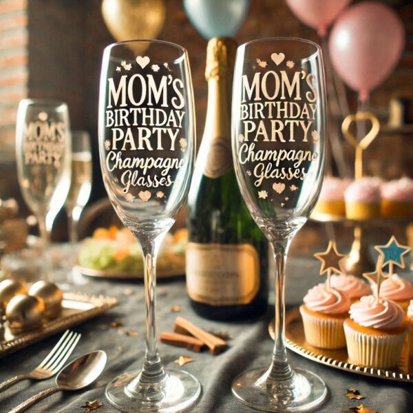 Personalized Deep Engraved Mom's Birthday Party Champagne Glasses - Custom Gift for Mom's Birthday Party