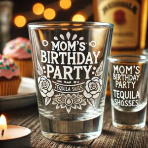 Personalized Deep Engraved Mom's Birthday Party Tequila Shot Glasses - Custom Gift for Mom's Birthday Party