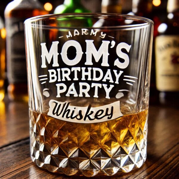 Personalized Deep Engraved Mom's Birthday Party Whiskey Glasses - Custom Gift for Mom's Birthday Party