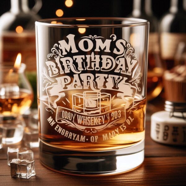 Personalized Deep Engraved Mom's Birthday Party Whiskey Glasses - Custom Gift for Mom's Birthday Party