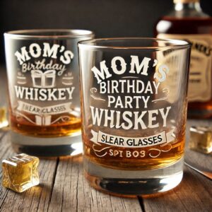 Personalized Deep Engraved Mom's Birthday Party Whiskey Glasses - Custom Gift for Mom's Birthday Party