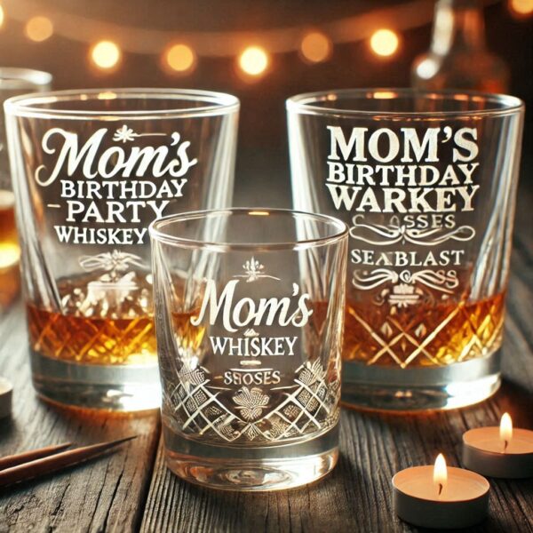 Personalized Deep Engraved Mom's Birthday Party Whiskey Glasses - Custom Gift for Mom's Birthday Party