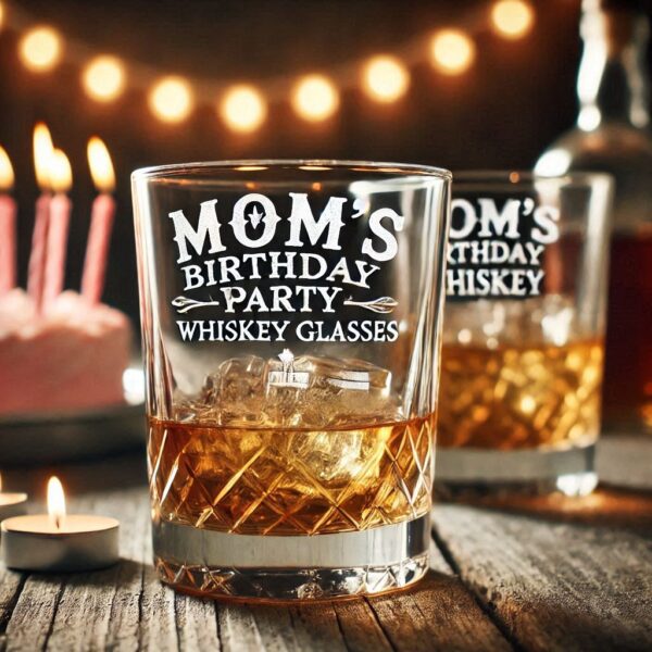 Personalized Deep Engraved Mom's Birthday Party Whiskey Glasses - Custom Gift for Mom's Birthday Party