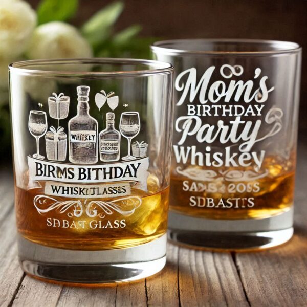 Personalized Deep Engraved Mom's Birthday Party Whiskey Glasses - Custom Gift for Mom's Birthday Party