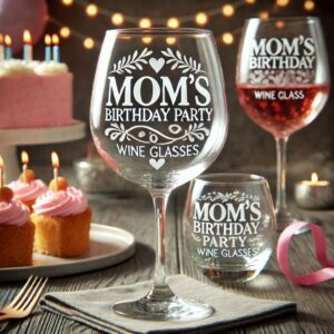 Personalized Deep Engraved Mom's Birthday Party Wine Glasses - Custom Gift for Mom's Birthday Party