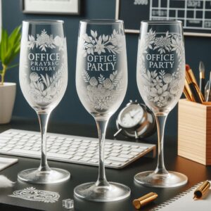 Personalized Deep Engraved Office Party Champagne Bar Glasses - Custom Office Party Champagne Glasses deep engraving your name, logo, photo, and monogram deep engraving your Champagne glass