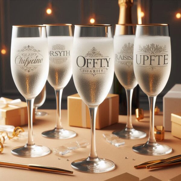 Personalized Deep Engraved Office Party Champagne Bar Glasses - Custom Office Party Champagne Glasses deep engraving your name, logo, photo, and monogram deep engraving your Champagne glass