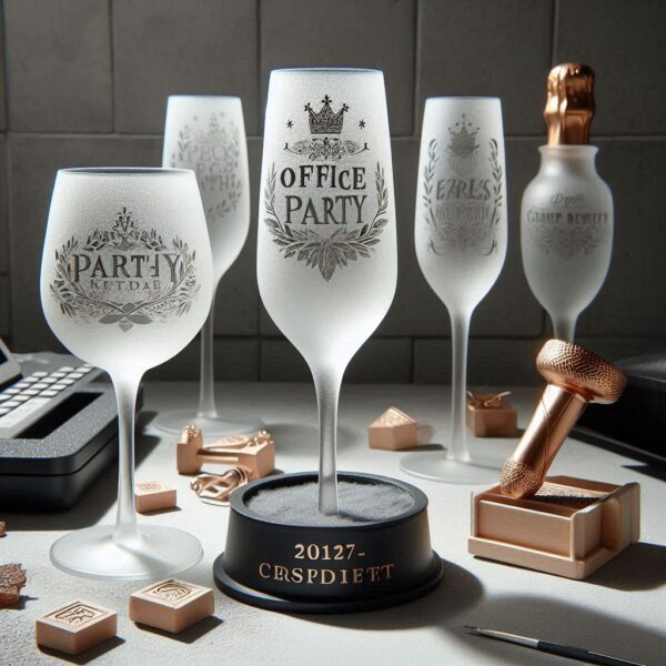 Personalized Deep Engraved Office Party Champagne Bar Glasses - Custom Office Party Champagne Glasses deep engraving your name, logo, photo, and monogram deep engraving your Champagne glass