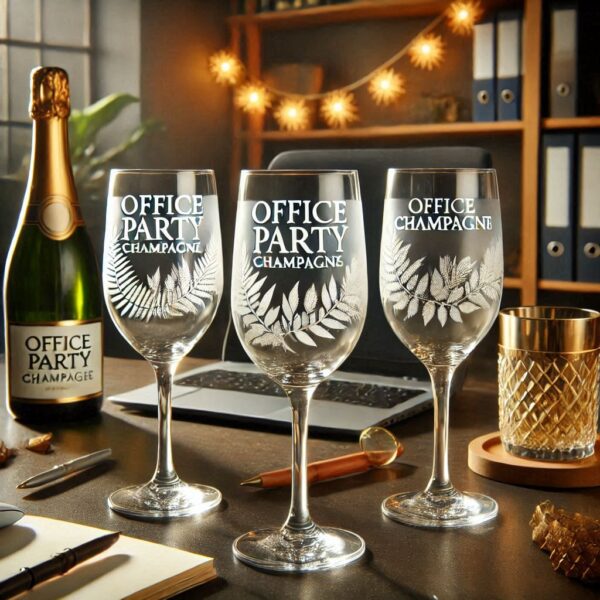 Personalized Deep Engraved Office Party Champagne Bar Glasses - Custom Office Party Champagne Glasses deep engraving your name, logo, photo, and monogram deep engraving your Champagne glass