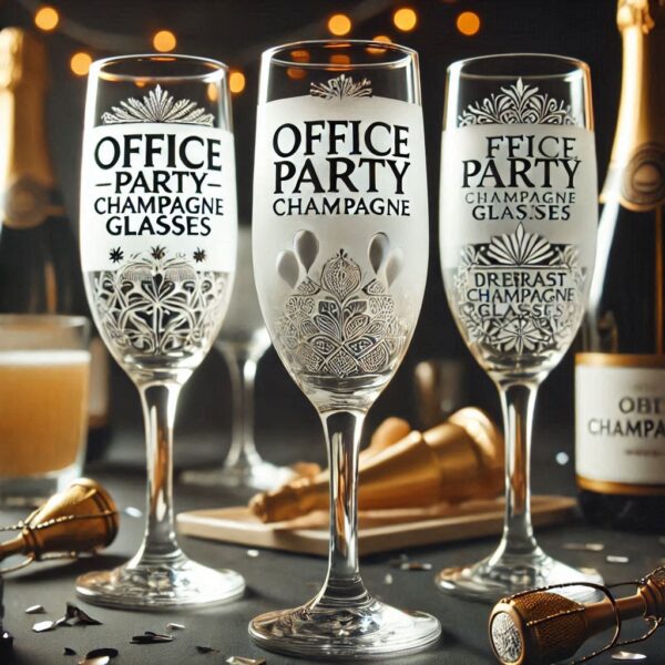 Personalized Deep Engraved Office Party Champagne Bar Glasses - Custom Office Party Champagne Glasses deep engraving your name, logo, photo, and monogram deep engraving your Champagne glass