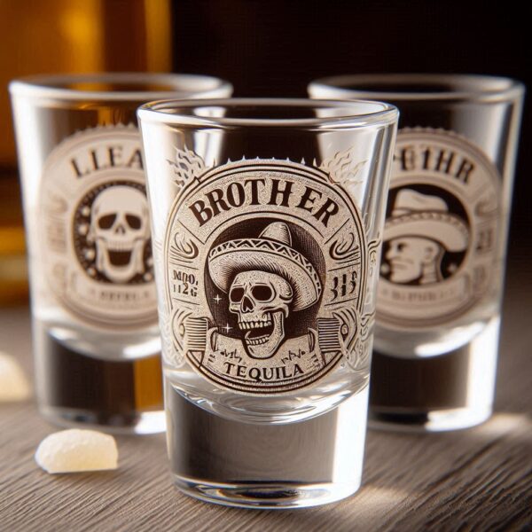 Personalized Deep Engraved Brother Party Tequila Shot Glasses - Custom Gift for Brother's Party