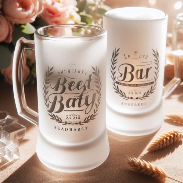 Personalized Deep Engraved Wedding Beer Party Glasses - Custom Wedding Glassware