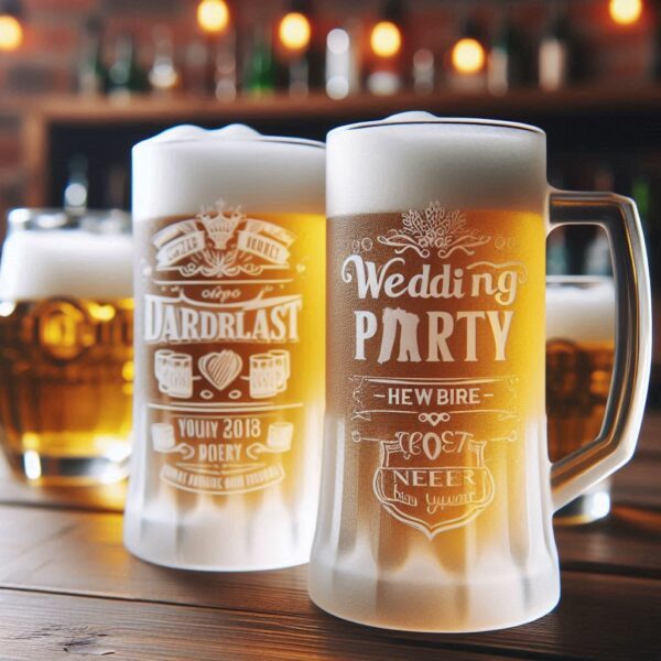 Personalized Deep Engraved Wedding Beer Party Glasses - Custom Wedding Glassware