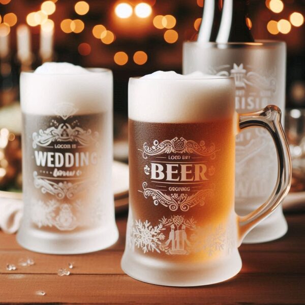 Personalized Deep Engraved Wedding Beer Party Glasses - Custom Wedding Glassware