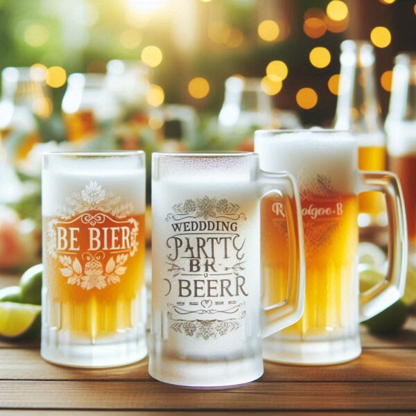 Personalized Deep Engraved Wedding Beer Party Glasses - Custom Wedding Glassware