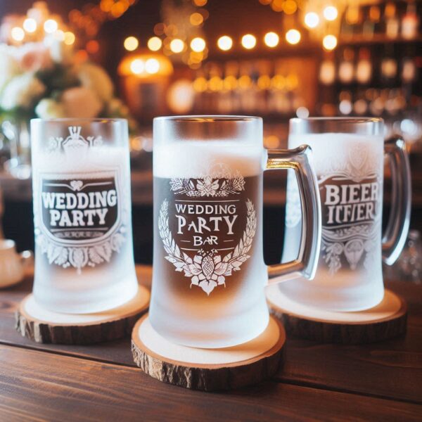 Personalized Deep Engraved Wedding Beer Party Glasses - Custom Wedding Glassware