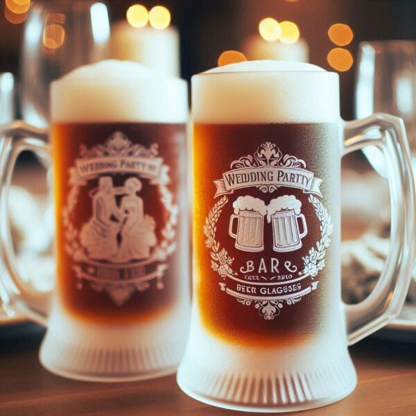 Personalized Deep Engraved Wedding Beer Party Glasses - Custom Wedding Glassware