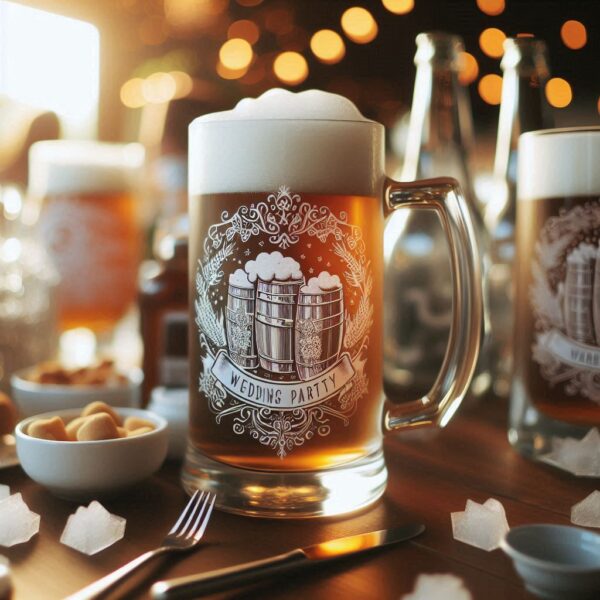 Personalized Deep Engraved Wedding Beer Party Glasses - Custom Wedding Glassware