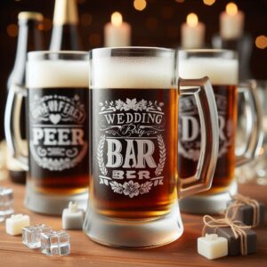 Personalized Deep Engraved Wedding Beer Party Glasses - Custom Wedding Glassware