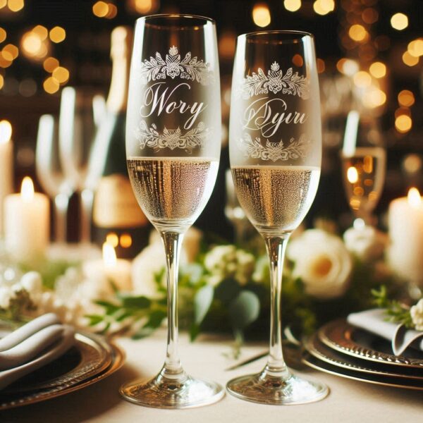 Personalized Deep Engraved Wedding championed Party Glasses - Custom Wedding Glassware Celebrate your special day with our exquisite Personalized Deep Engraved Wedding championed glasses name, logo, monogram deep engraving