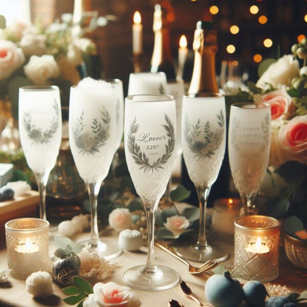 Personalized Deep Engraved Wedding championed Party Glasses - Custom Wedding Glassware Celebrate your special day with our exquisite Personalized Deep Engraved Wedding championed glasses name, logo, monogram deep engraving