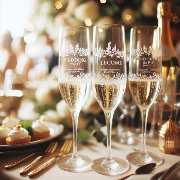 Personalized Deep Engraved Wedding championed Party Glasses - Custom Wedding Glassware Celebrate your special day with our exquisite Personalized Deep Engraved Wedding championed glasses name, logo, monogram deep engraving