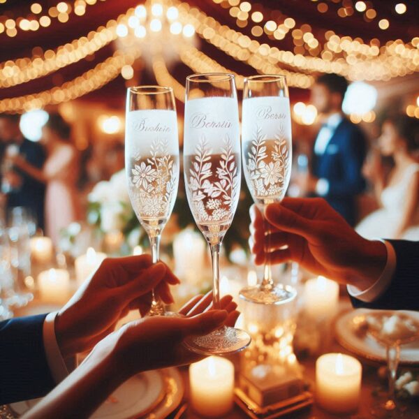 Personalized Deep Engraved Wedding championed Party Glasses - Custom Wedding Glassware Celebrate your special day with our exquisite Personalized Deep Engraved Wedding championed glasses name, logo, monogram deep engraving