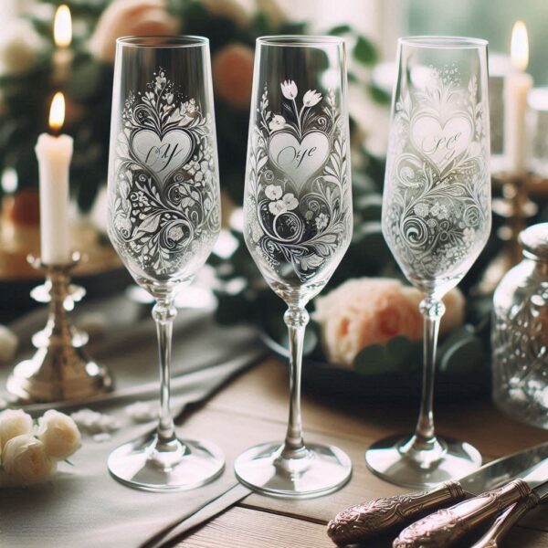 Personalized Deep Engraved Wedding championed Party Glasses - Custom Wedding Glassware Celebrate your special day with our exquisite Personalized Deep Engraved Wedding championed glasses name, logo, monogram deep engraving