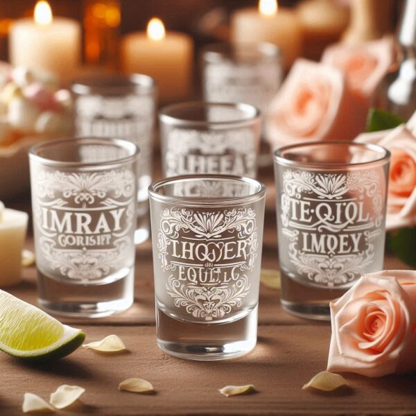 Personalized Deep Engraved Wedding Tequila Shot Party Glasses - Custom Wedding Glassware