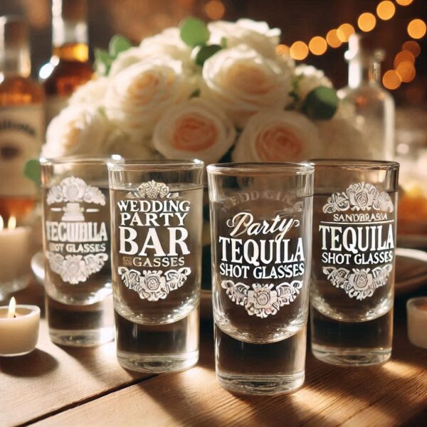 Personalized Deep Engraved Wedding Tequila Shot Party Glasses - Custom Wedding Glassware