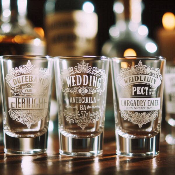 Personalized Deep Engraved Wedding Tequila Shot Party Glasses - Custom Wedding Glassware