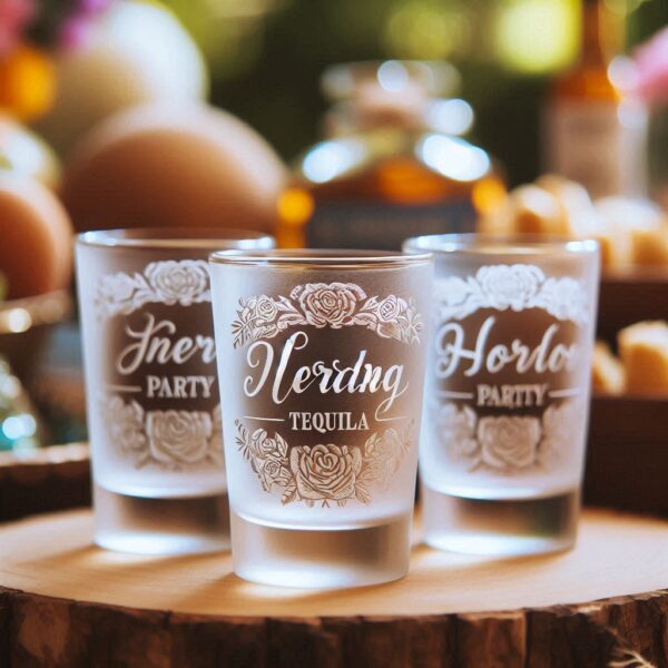 Personalized Deep Engraved Wedding Tequila Shot Party Glasses - Custom Wedding Glassware