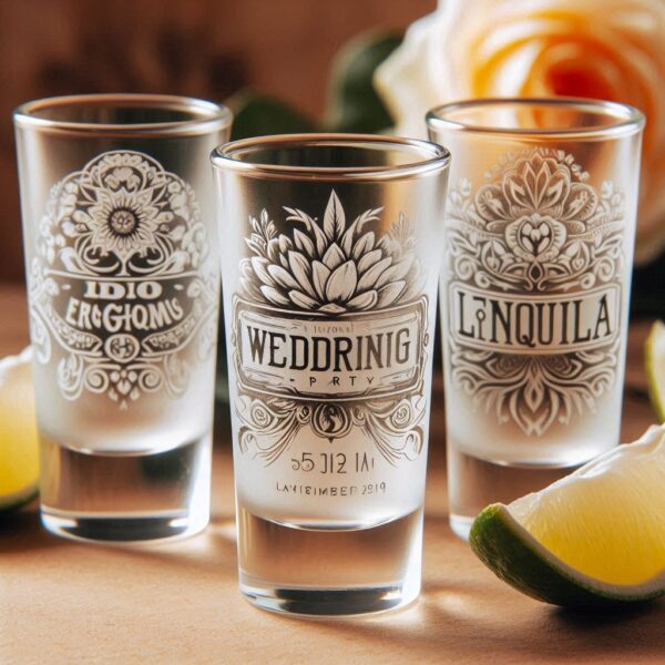 Personalized Deep Engraved Wedding Tequila Shot Party Glasses - Custom Wedding Glassware