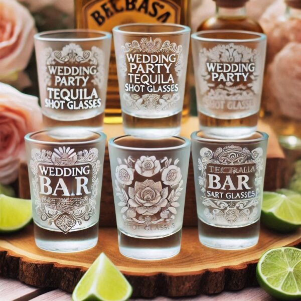 Personalized Deep Engraved Wedding Tequila Shot Party Glasses - Custom Wedding Glassware