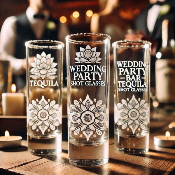 Personalized Deep Engraved Wedding Tequila Shot Party Glasses - Custom Wedding Glassware