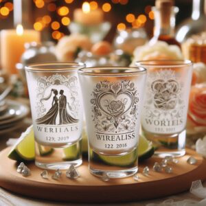 Personalized Deep Engraved Wedding Tequila Shot Party Glasses - Custom Wedding Glassware