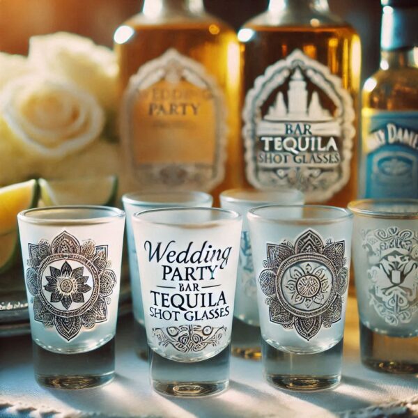 Personalized Deep Engraved Wedding Tequila Shot Party Glasses - Custom Wedding Glassware