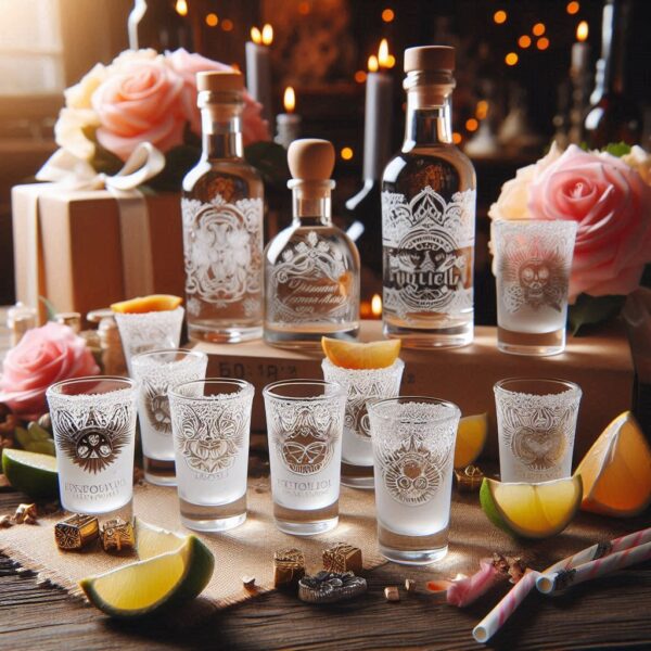 Personalized Deep Engraved Wedding Tequila Shot Party Glasses - Custom Wedding Glassware