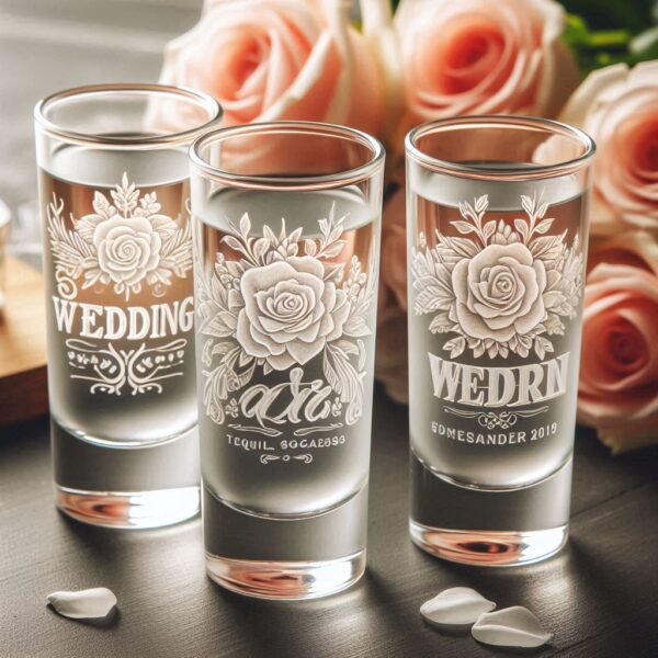 Personalized Deep Engraved Wedding Tequila Shot Party Glasses - Custom Wedding Glassware