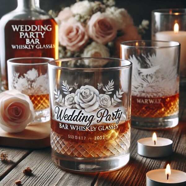 Personalized Deep Engraved Wedding Party whiskey Glasses - Custom Wedding Glassware name, logo, monogram engraving for you description