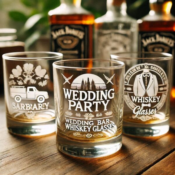 Personalized Deep Engraved Wedding Party whiskey Glasses - Custom Wedding Glassware name, logo, monogram engraving for you description